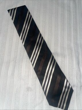 Ermenegildo Zegna Black and Brown Striped Silk Tie with Cream Accents